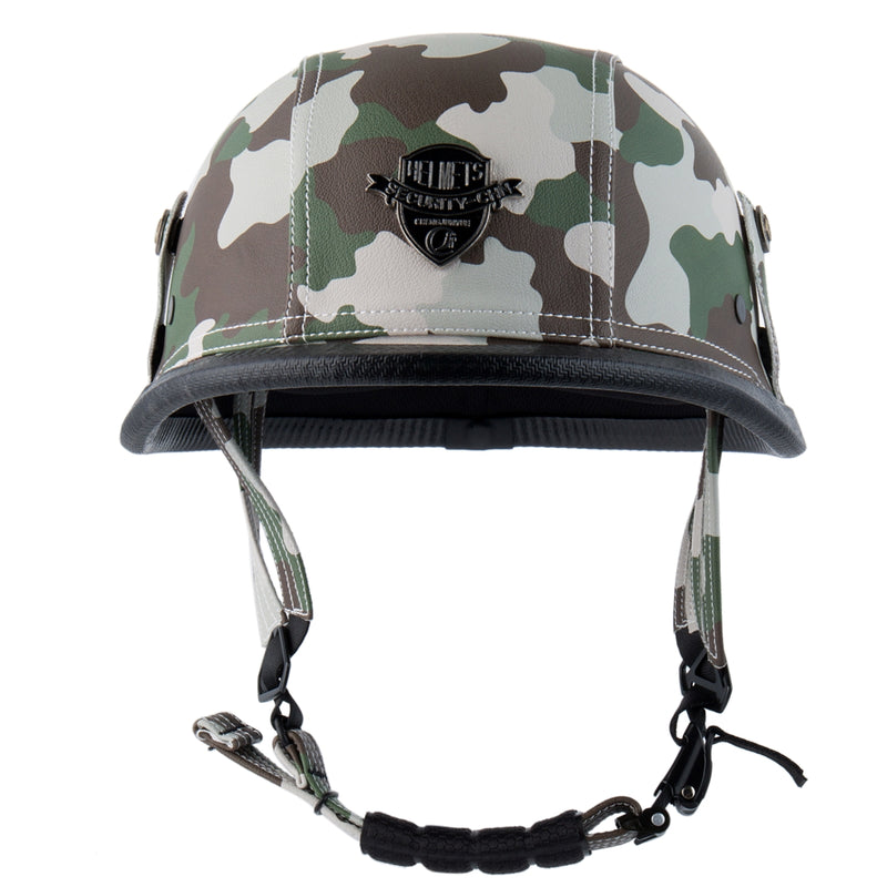 BYB Retro Cruiser Half Face Helmet Motorcycle Riding Leather Camouflage/Black