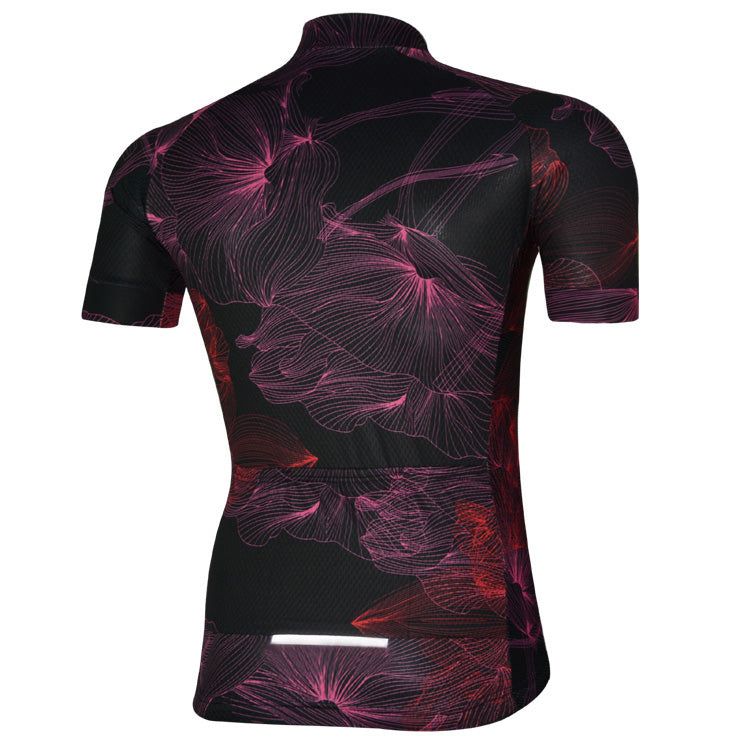 AOGDA Unisex Petal Black Short Sleeve Cycling Jersey Outdoor Sports Summer Polyester Mesh Breathable