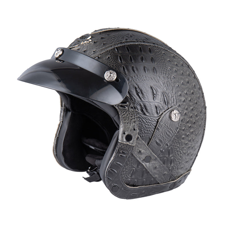 BYB Retro Chopper Motocross Motorcycle PU Leather Half Face Helmet