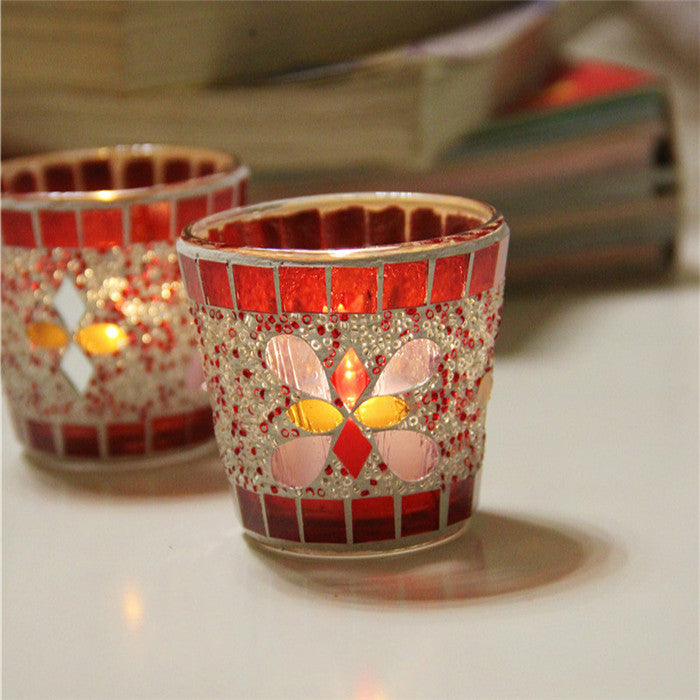 Handicraft Mosaic Glass Beads Sequin Candle Stick Candle Holder Candelabra Home Decor Gift