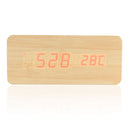 Digital LED Wooden Desk Alarm Clock With Thermometer Voice Control