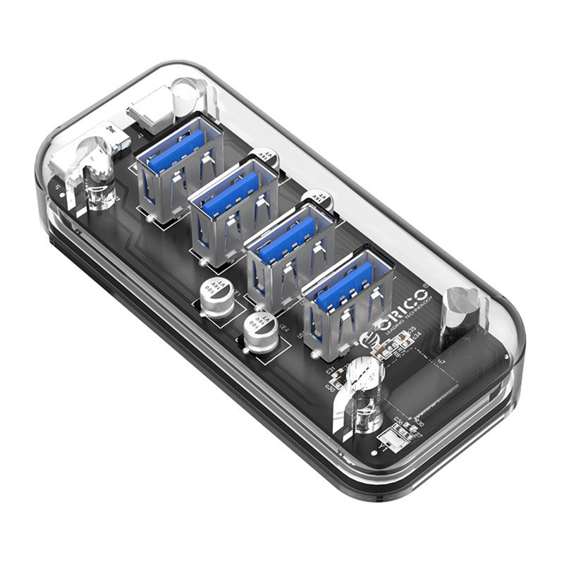 ORICO 4 Port USB3.0 Transparent Blue Indicator HUB Adapter For iPhone XS X Max 11 Pro Huawei P30 Pro Mate 30 Xiaomi Mi9 9Pro S10+ Note10
