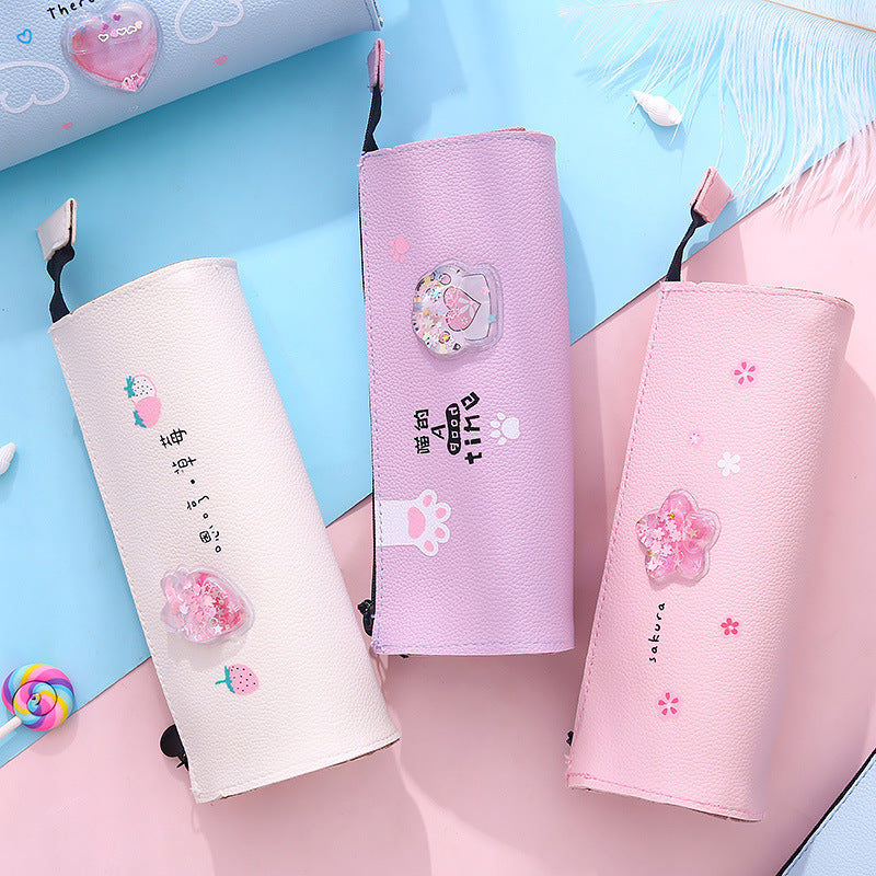 Creative Pencil Case School Strawberry Cherry Pencil Bags Stationery PU Leather Pencil Bag School Supplies Students Gifts