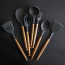 Kitchen Silicone Cooking Tools Non-stick Spoon Stainless Steel Kitchen Utensil