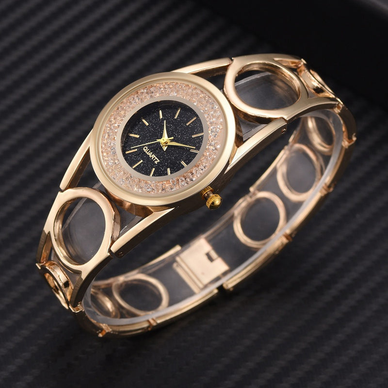 Hollow Circle Spacer Strap Simple Dial Flowing Crystal Case Fashion Women Quartz Watch