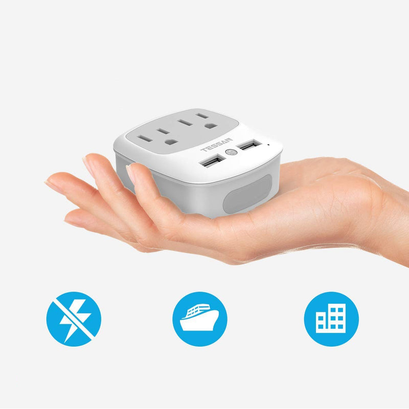 Multi US Plug Outlet Extender with 2 USB Wall Charger and Night Light for Cruise Ship Travel Power Adapter for Phone Charger Wall Plug