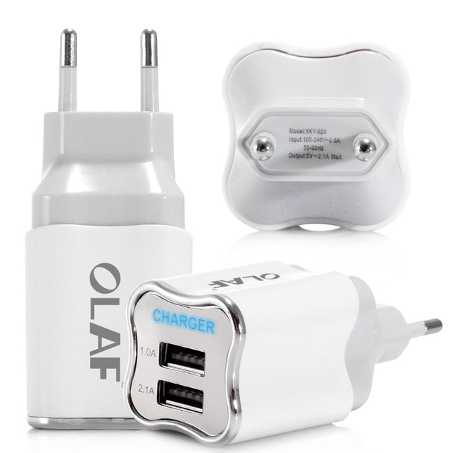 Olaf Dual USB Phone Charger EU/US Plug LED Light 5V 2.1A Fast Charging Adapter for iPhone X fpr Samsung Xiaomi
