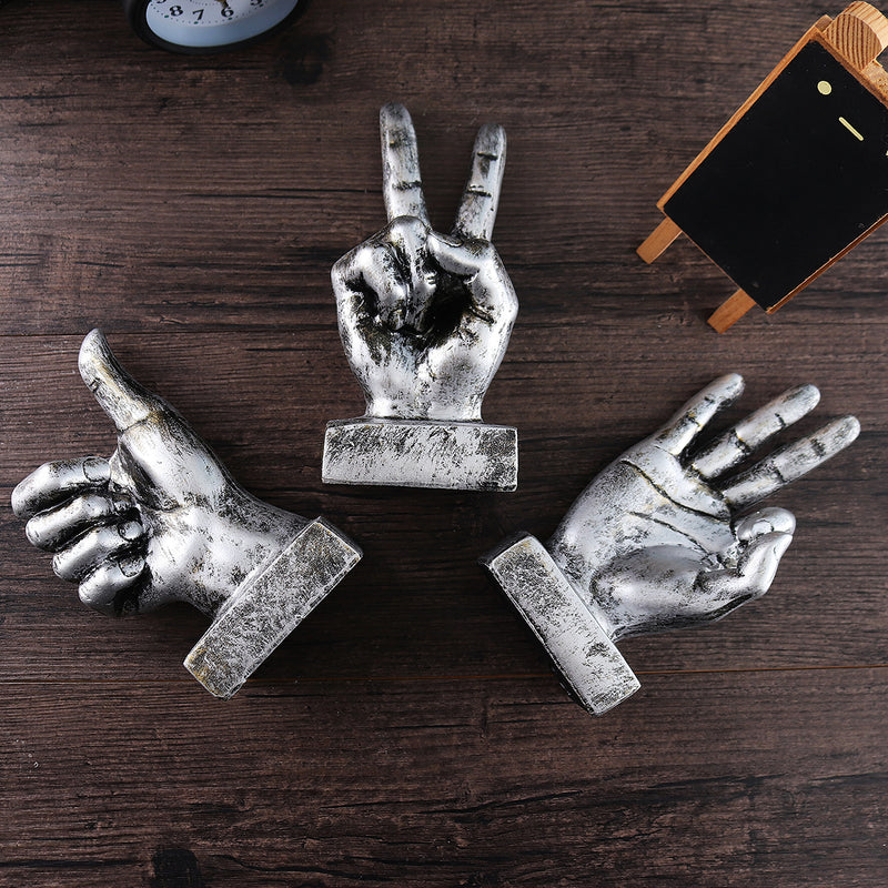 OK/Victory/Thumb Sign Silver Finger Hand Resin Living Room Table Decorations Ornament