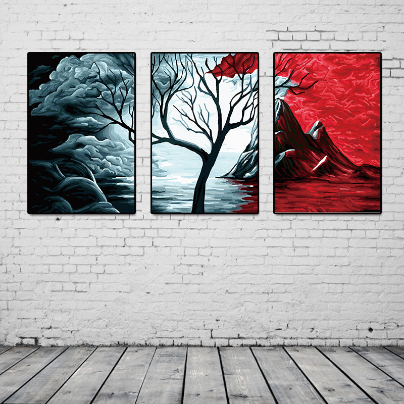 Miico Hand Painted Three Combination Decorative Paintings Botanic Tree Wall Art For Home Decoration