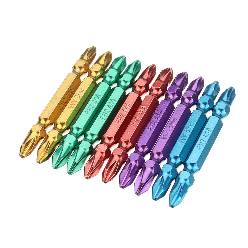 10pcs 65mm PH2 Double Head Magnetic Screwdriver Bits Set 1/4 Inch Hex Shank Colorful Screwdriver Bit