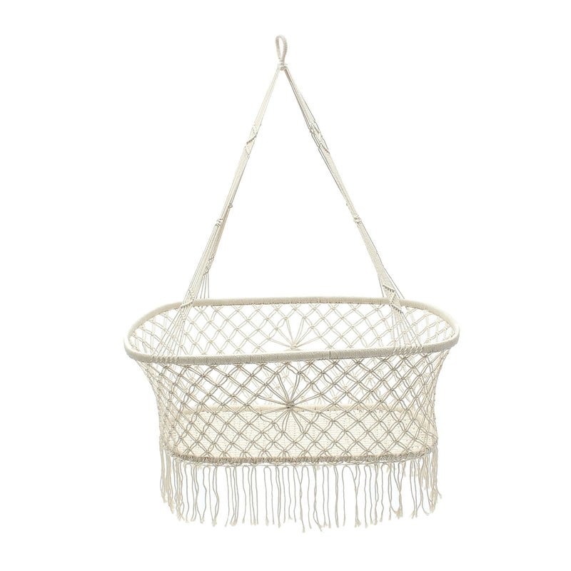 White Hanging Rope Macrame Hammock Chair Swing Baby Nursery Bassinet Cradle