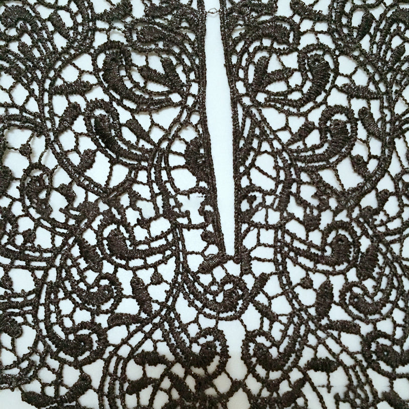 Beautiful Black & Off White Embroidery Big Flowers Lace Neckline Fabric Closure DIY