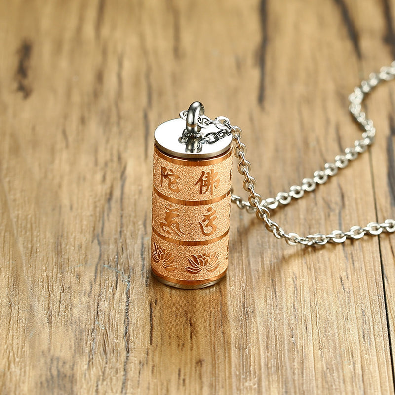Buddhist Six-Word Mantra Stainless Steel Ash Holder Perfume Box Memorial Cremation Urn Necklaces