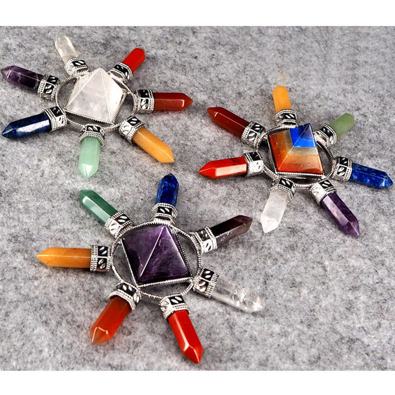 Crystal Pyramid Energy Generator Gemstone 7 Chakra Prism Point Healing Balancing Decorations