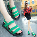 Women Black Thick Flat With Sandals Students Rome Fashion Pregnant PU Rubber Shoes