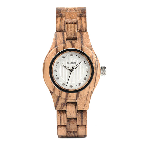 BOBO BIRD O29 Small Dial Crystal Ladies Wrist Watch Casual Style Wooden Quartz Watch