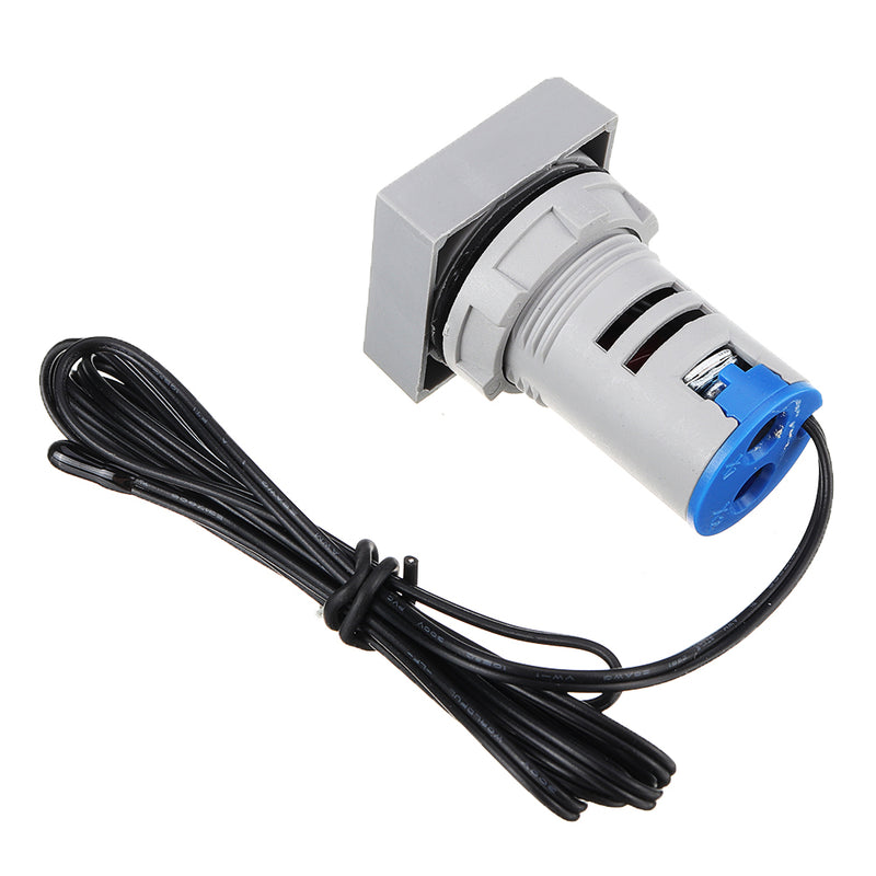 10pcs Mini Crystal Film Square Blue LED Digital Thermometer Signal Light AC 50-380V 220V Temperature Meter Indicator Range -20-200 with 1m Sensor