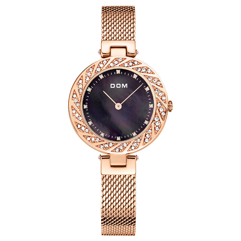 DOM G-1279 Crystal Casual Style Ladies Wrist Watch Mesh Steel Band Quartz Watch