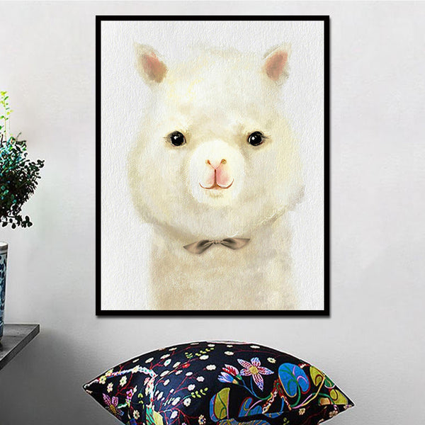 Miico Hand Painted Oil Paintings Cartoon Alpaca Paintings Wall Art For Home Decoration