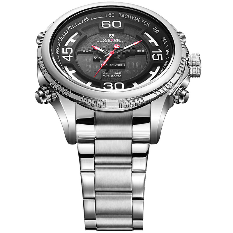 WEIDE 6306 Dual Display Digital Watch Alarm Calendar Luminous Display Stainless Steel Sport Watch