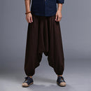 Men Yoga Loose Drop Crotch Pants Male Casual Harem Pants Elastic Cotton Linen Bloomers Trousers
