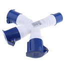 220V 32 AMP 3 Pin Industrial Plug Socket 3 Way Splitter IP44 Waterproof 2P+E
