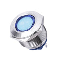 19mm 12V Metal Indicator Light Blue LED ~Flat Head