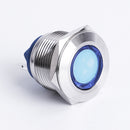 19mm 12V Metal Indicator Light Blue LED ~Flat Head
