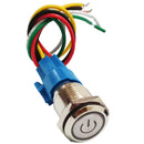 Metal Push Button 16mm Latching Push Button Switch 5A, 220V Car Switch, Silver Shell with Green LED