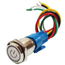 Metal Push Button 16mm Latching Push Button Switch 5A, 220V Car Switch, Silver Shell with Green LED