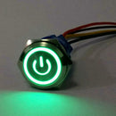Metal Push Button 16mm Latching Push Button Switch 5A, 220V Car Switch, Silver Shell with Green LED