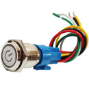 Metal Push Button 16mm Self-reset Push Button Switch 5A, 220V Car Switch, Silver Shell with Green LED