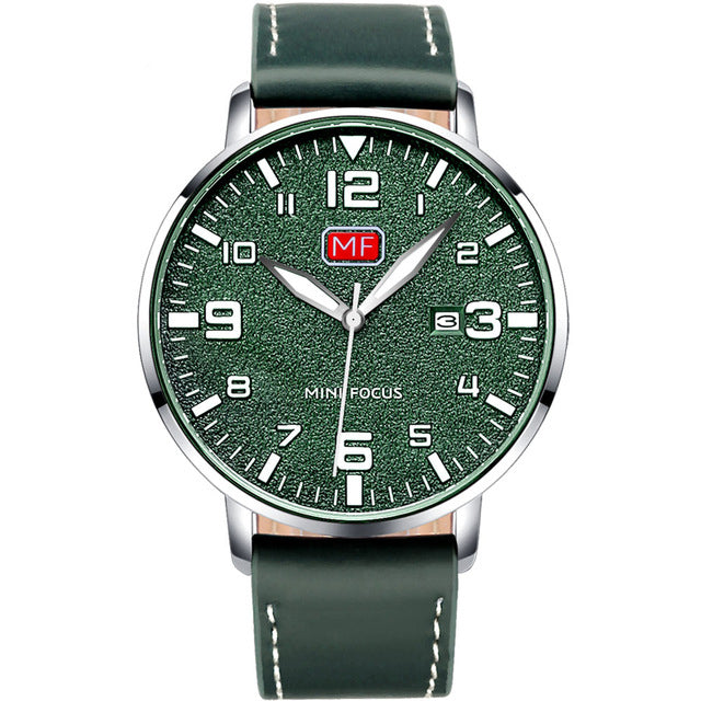 MINI FOCUS MF0158G Ultra Thin Casual Style Men Watch Date Display Leather Strap Quartz Watch