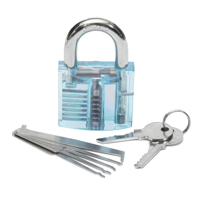 5pcs Unlocking Lock Pick Set +  Transparent Practice Padlock 5-Color Optional