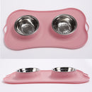 Stainless Steel Dog Cat Bowl Non Spill Silicone Mat Pet Water Food Dish Feeder
