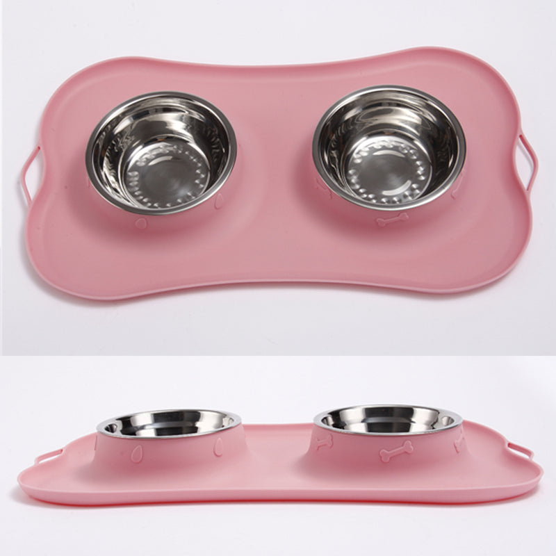 Stainless Steel Dog Cat Bowl Non Spill Silicone Mat Pet Water Food Dish Feeder