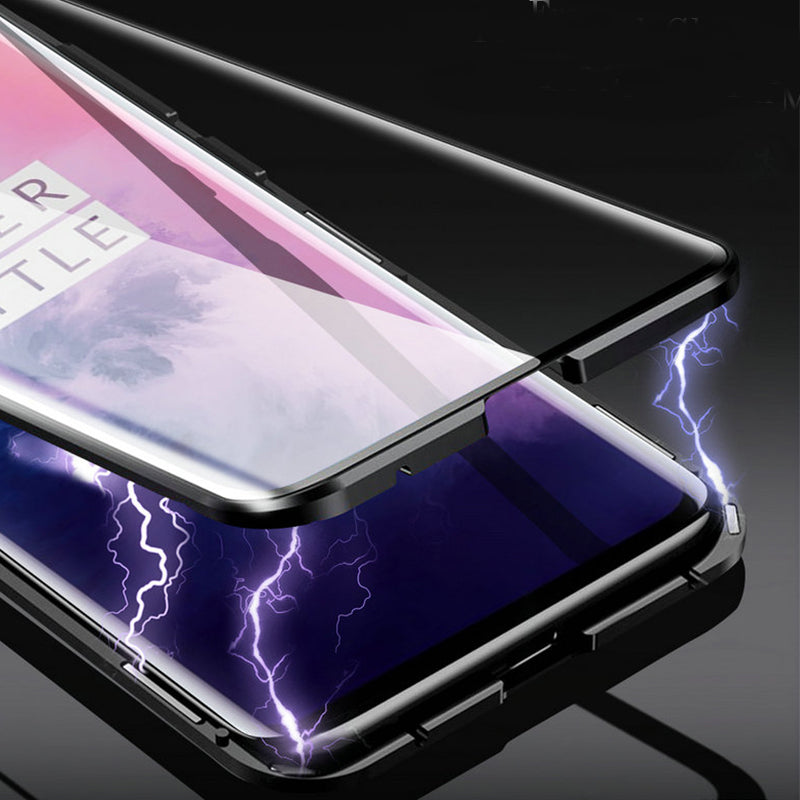 Bakeey Upgraded Version 360 Front+Back Double-sided Full Body 9H Tempered Glass Metal Magnetic Adsorption Flip Protective Case For OnePlus 7