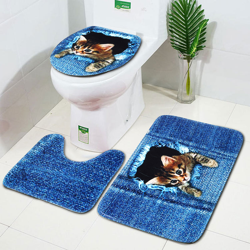 3PCS Non-Slip Bathroom Washable Carpet Animal Bathroom Rug Toilet Cover Mat