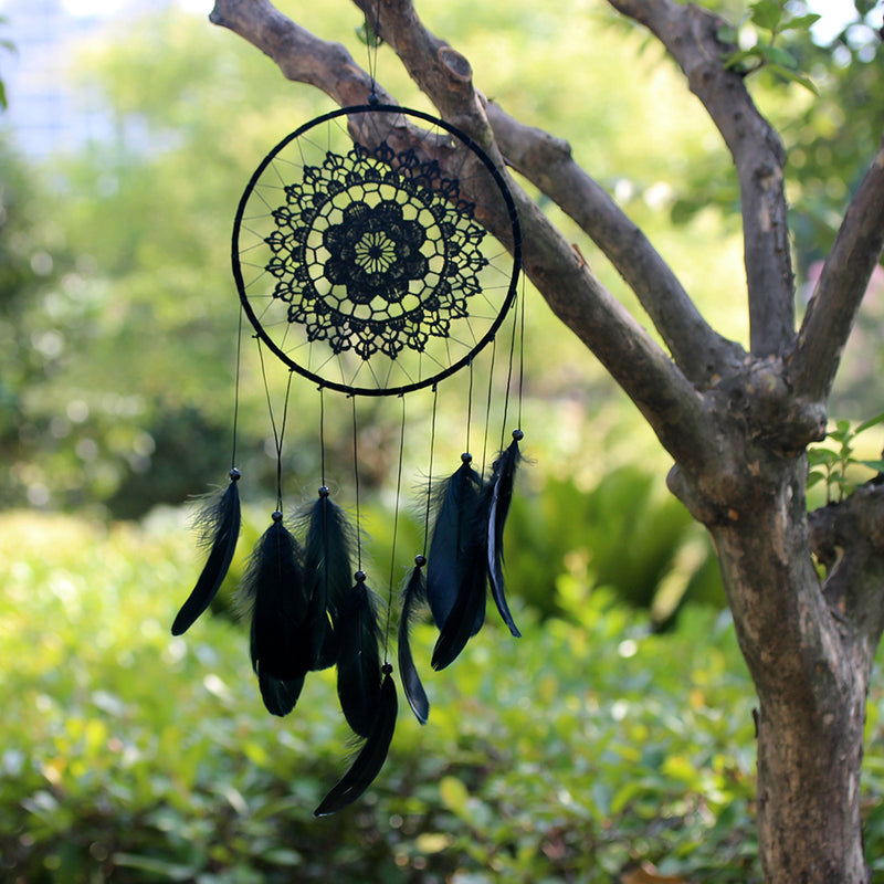 Indian Lace Black Dream Catcher Hanging Decorations Handmade Feather Dream Catcher Bead Ornaments