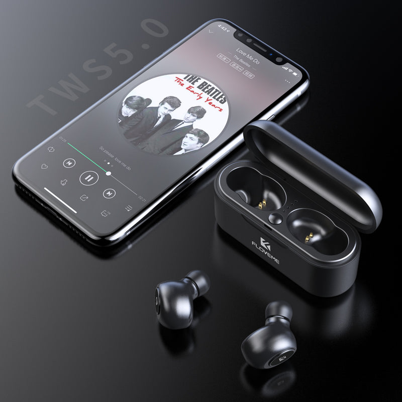 Floveme TWS True Wireless bluetooth 5.0 Earphone Mini Portable 3D Stereo Bilateral Calls Headphone with Charging Box
