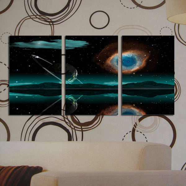 Miico Hand Painted Three Combination Decorative Paintings Starry Meteorite Wall Art For Home Decoration