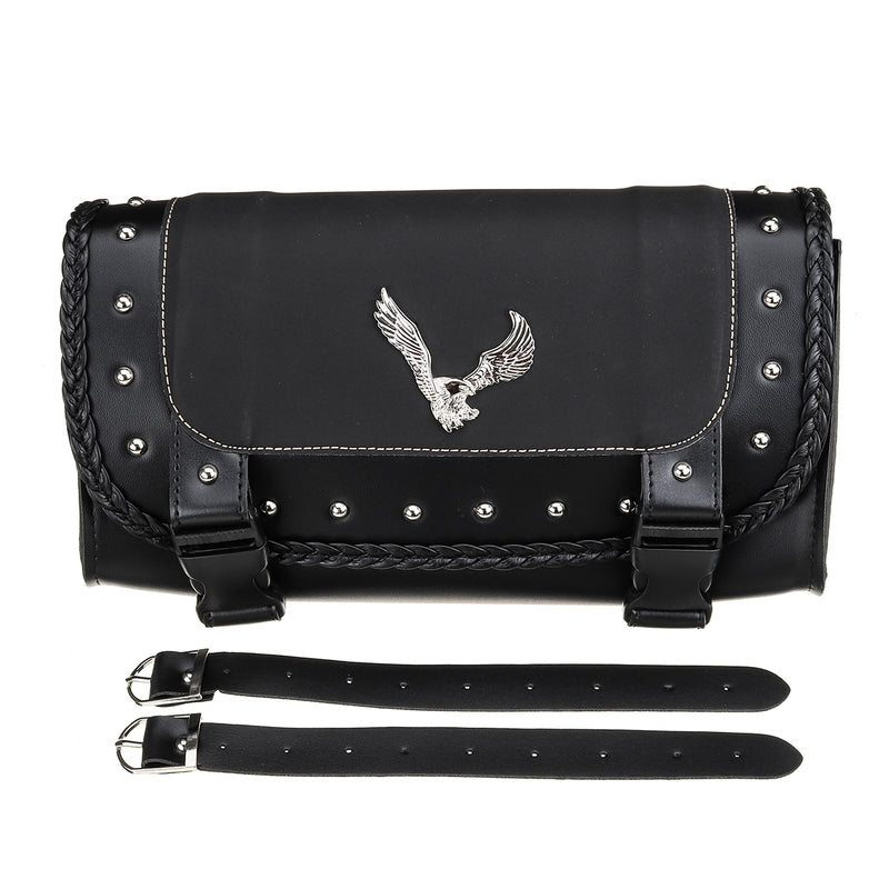 Black PU Leather Motorcycle Tool Bag Luggage Saddlebags Saddle Bag Universal For Harley