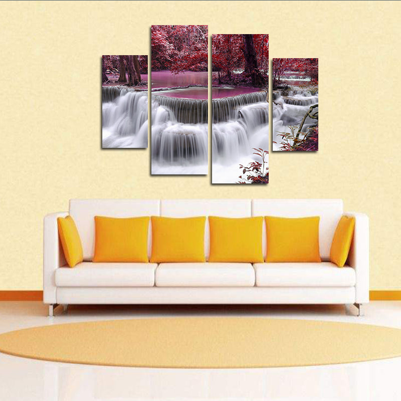 Miico Hand Painted Four Combination Decorative Paintings Waterfall Landscape Wall Art For Home Decoration