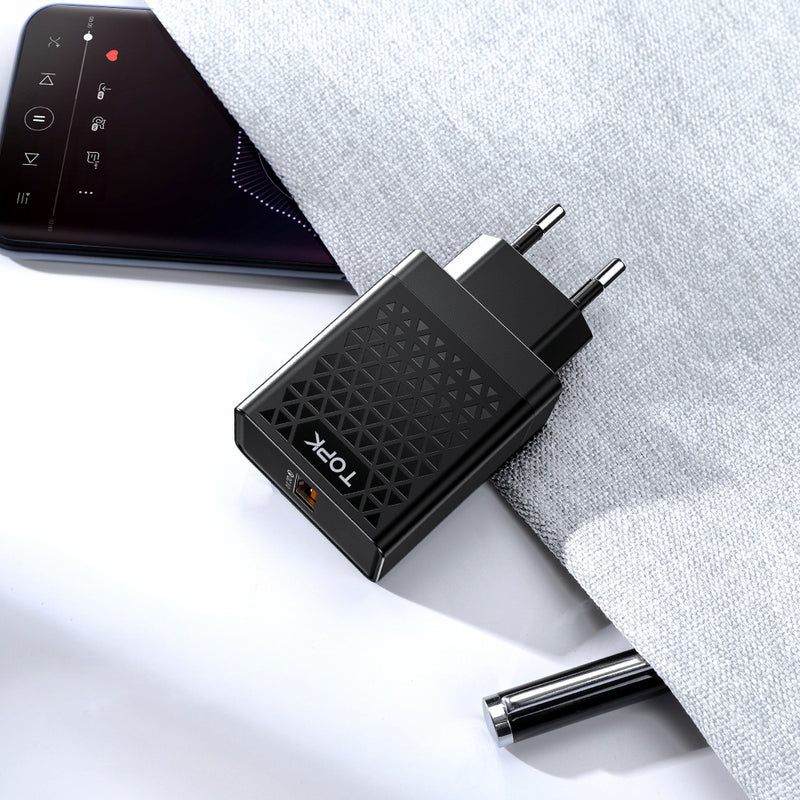 TOPK 18W QC3.0 Fast Charging USB Charger For iPhone 8 Plus XS 11 Pro Huawei P30 Pro Mate 30 Xiaomi Mi9 9 Pro S10+ Note10