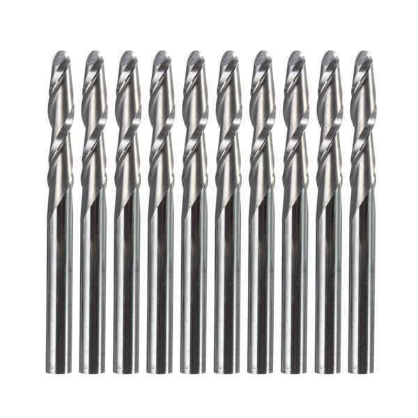 10pcs 1/8 Inch Shank 2 Flutes Carbide Ball Nose End Mills 17mm 2 Flute CNC Cutting Tool