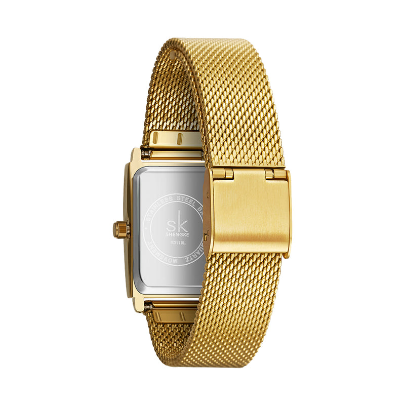 SHENGKE SK K0119 Ladies Dress Rectangular Shape Drape Dial  Business Women Quartz Watch