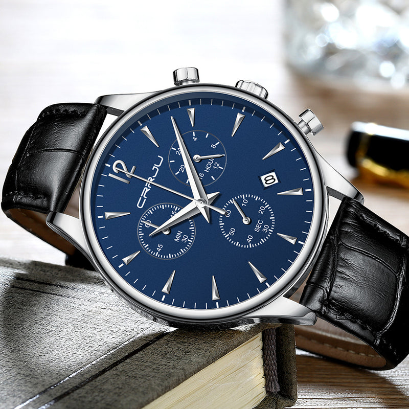 CRRJU 2272 Fashion Leather Strap Japan Movement Calendar Waterproof Men Quartz Watch