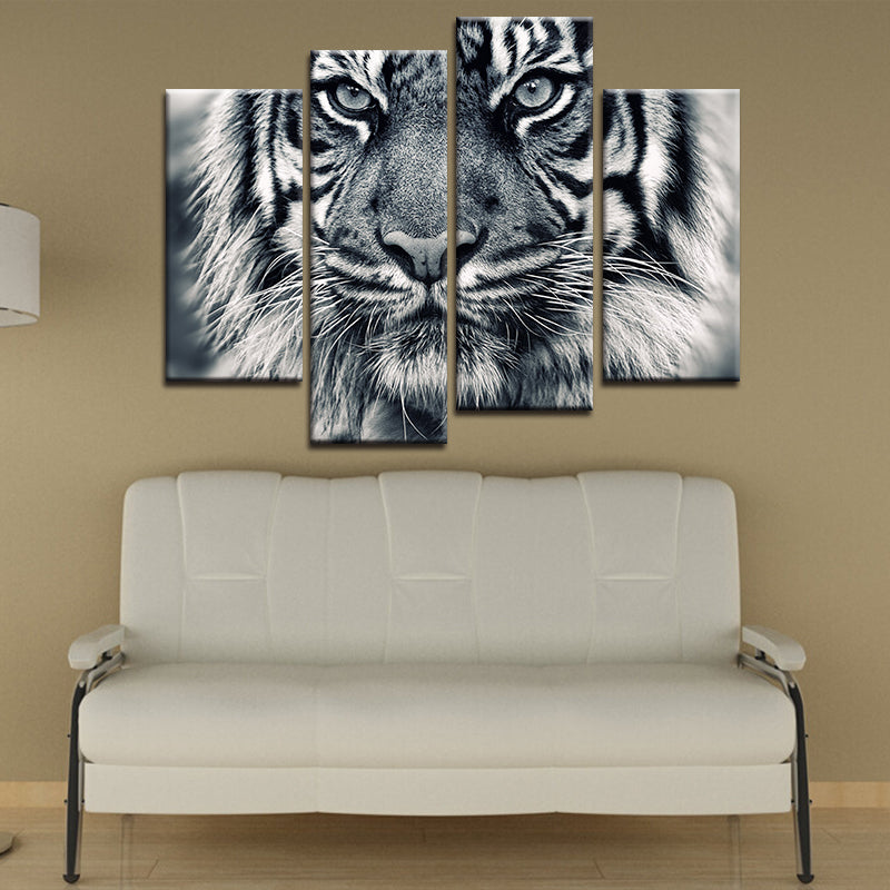 Miico Hand Painted Four Combination Decorative Paintings Tiger Head Wall Art For Home Decoration