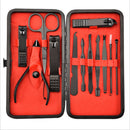 12 Pcs Nail Clipper Set Stainless Steel Leather Black Nail Art Set