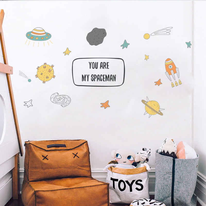Miico FX64036 Cartoon Wall Sticker Spaceship Meteorite Combination Stickers Children's Room Decoration Wall Stickers